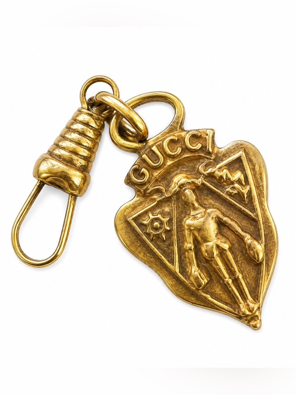 Gucci Knight Crest Shield Zipper Pull Bag Charm Gold Tone VINTAGE!